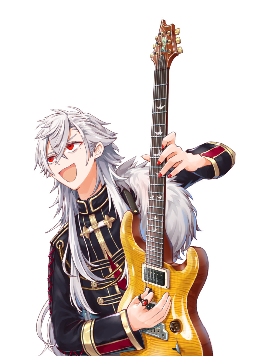 1boy, :d, bad_id, bad_pixiv_id, fur_trim, gold_trim, guitar, guitaro_(yabasaki_taro)