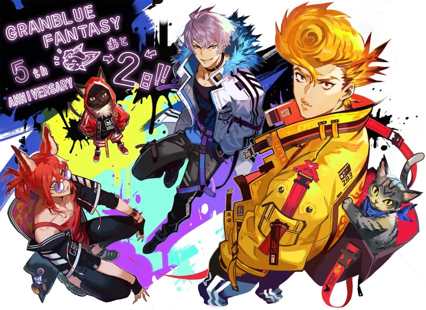 alternate_costume, backpack, bag, blonde_hair, brown_hair, cat, choker, elmott