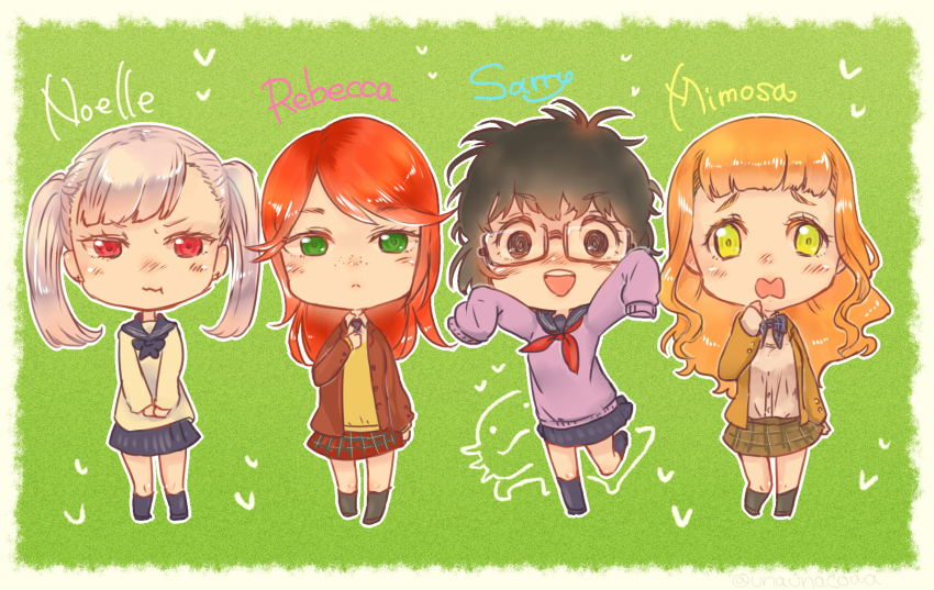 4girls, alternate_costume, annoyed, arrow_(projectile), artist_request, black_clover, black_eyes, black_hair