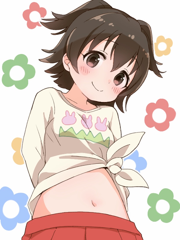 1girl, akagi_miria, animal_print, blush, breasts, brown_eyes, brown_hair, closed_eyes