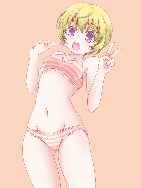 1girl, :d, aikatsu!, aikatsu!_(series), blonde_hair, blush, bra, breasts