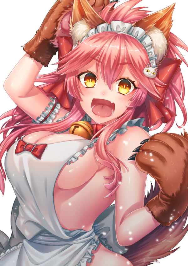 1girl, alternate_costume, animal_ear_fluff, animal_ears, animal_hands, apron, bad_id, bad_pixiv_id