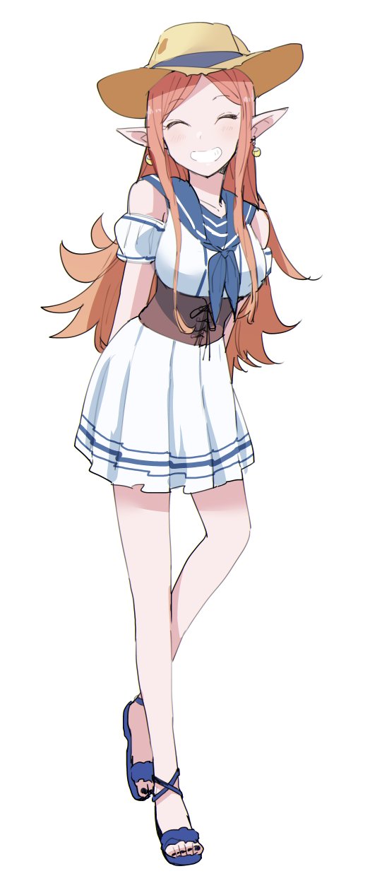 1girl, arms_behind_back, chronoa, colored_skin, dragon_ball, dragon_ball_heroes, dress, earrings