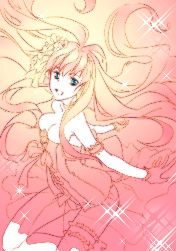 00s, 1girl, bad_id, bad_pixiv_id, breasts, cleavage, female_focus, gloves