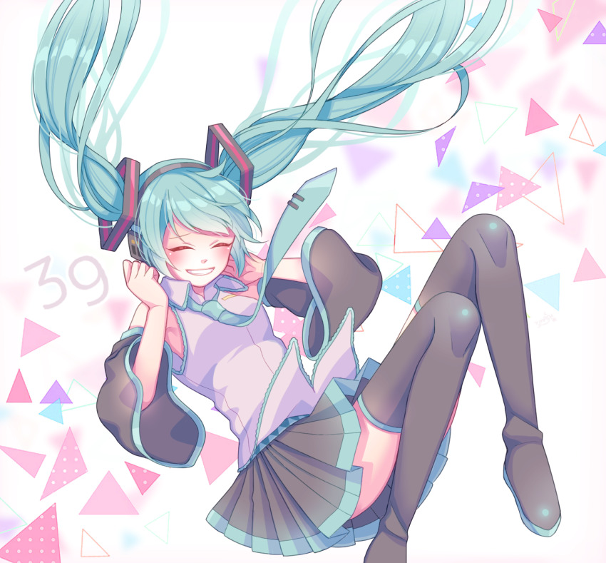 1girl, 39, aqua_eyes, aqua_hair, artist_request, black_boots, black_legwear, black_skirt