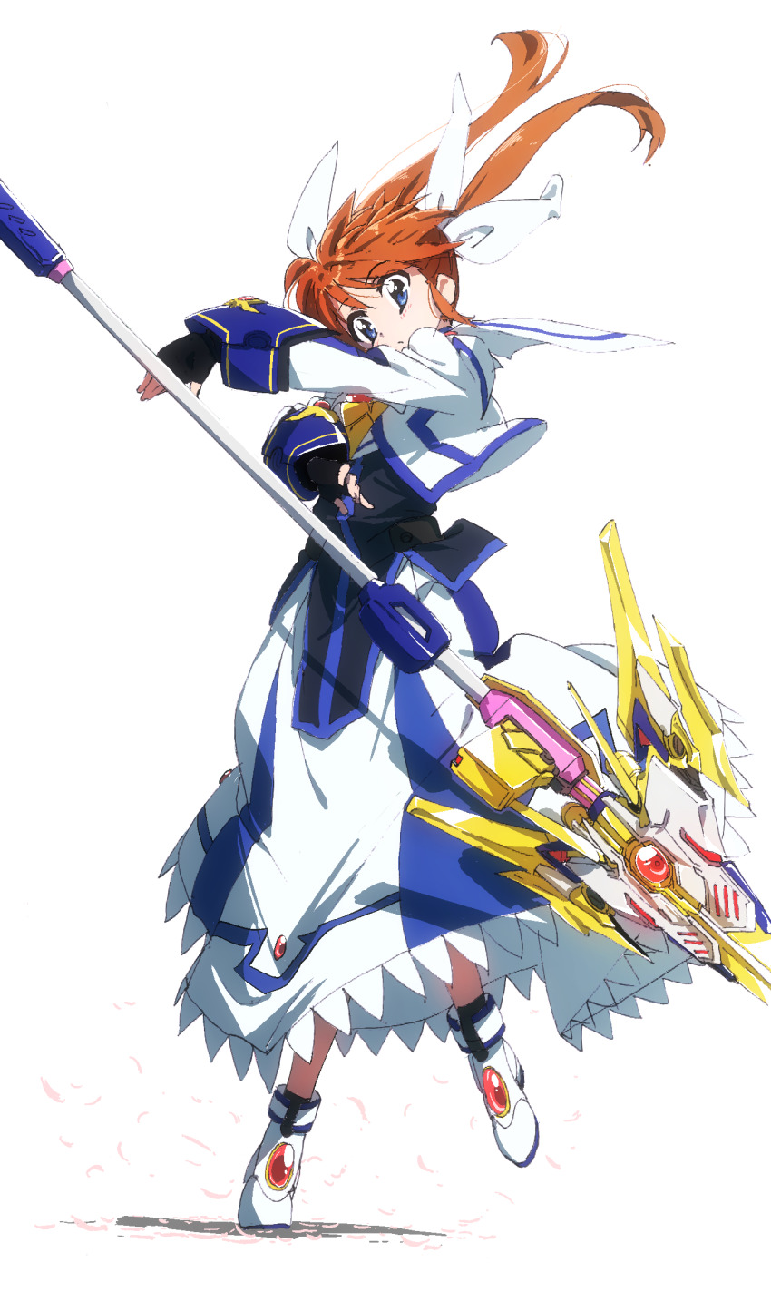 1girl, aliasing, ankle_boots, armor, armored_dress, black_gloves, black_shirt, black_socks