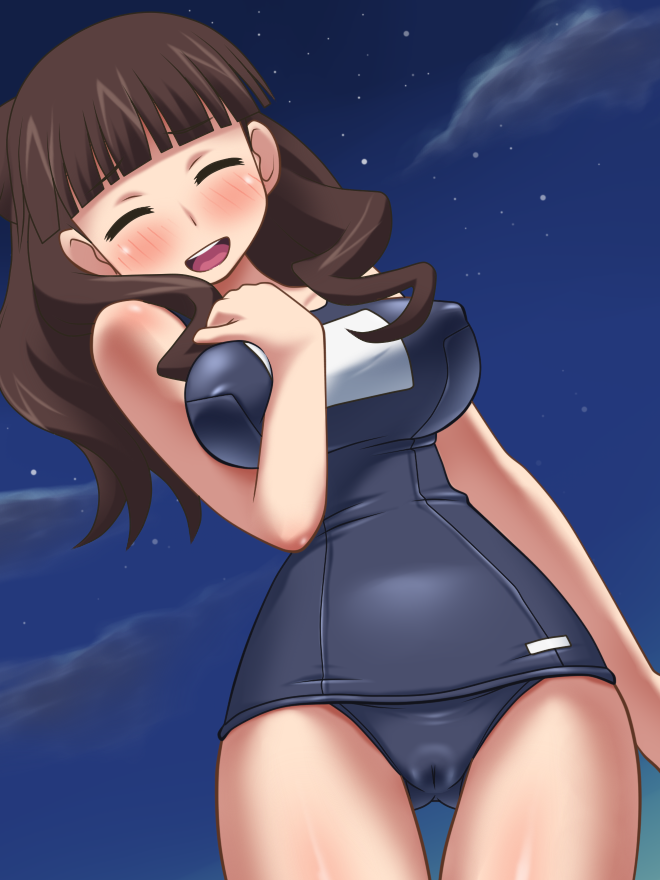 1girl, awa, brown_hair, mitsudomoe_(manga), sugisaki_marina, swimsuit, tagme