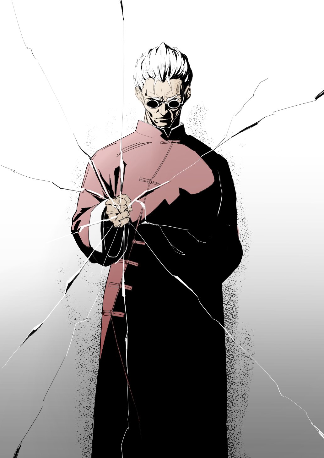 1boy, changpao, chinese_clothes, clenched_hand, cowboy_shot, crack, fate/grand_order, fate_(series)