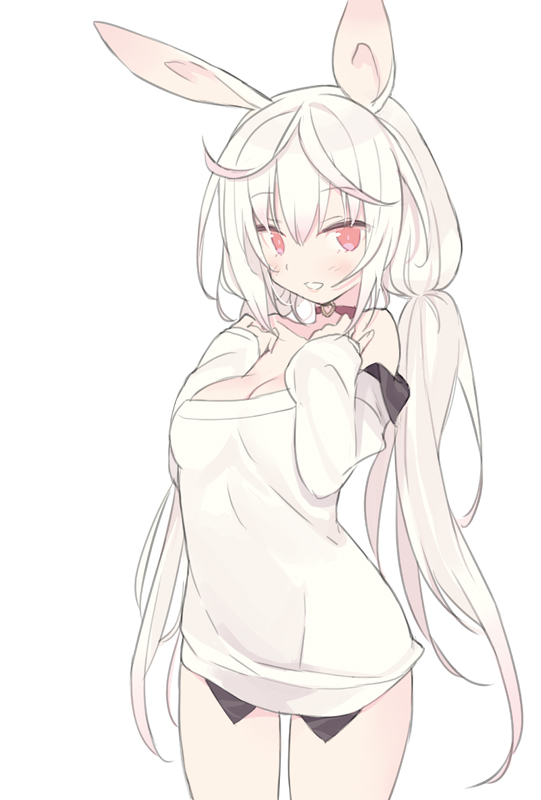 1girl, :d, animal_ears, bare_shoulders, blade_(galaxist), blush, breasts, choker