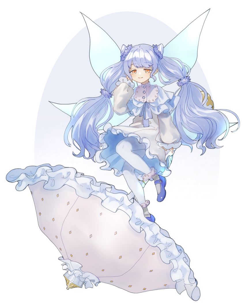 1girl, blue_shoes, dress, fairy_wings, female_focus, fuguve, full_body, highres