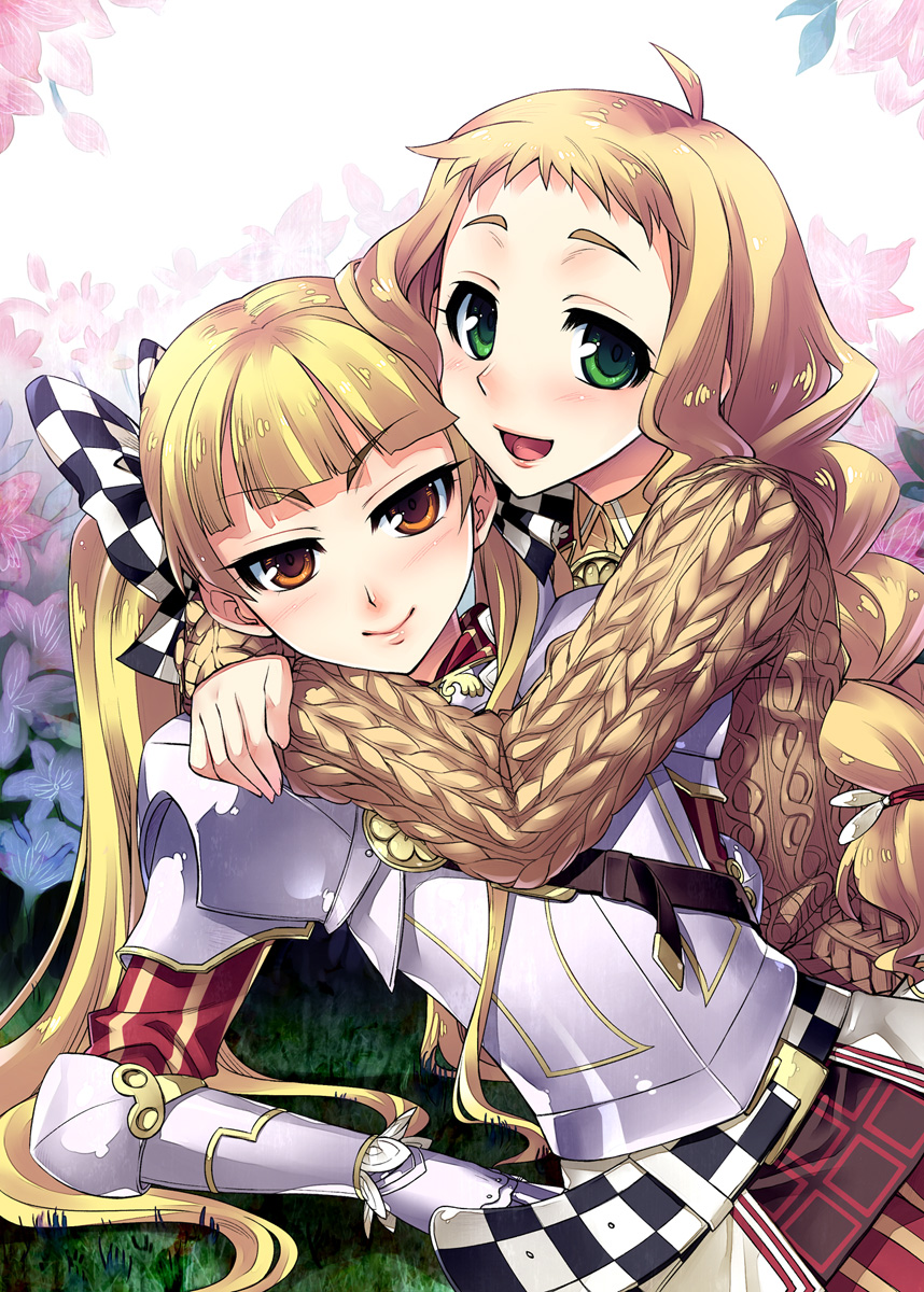 2girls, 7th_dragon, 7th_dragon_(series), ahoge, armor, berich_(7th_dragon), blonde_hair, blush