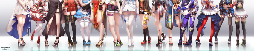 6+girls, absurdres, ace_(playing_card), ace_of_spades, adjusting_clothes, adjusting_shorts, ai-chan_(honkai_impact), alternate_costume