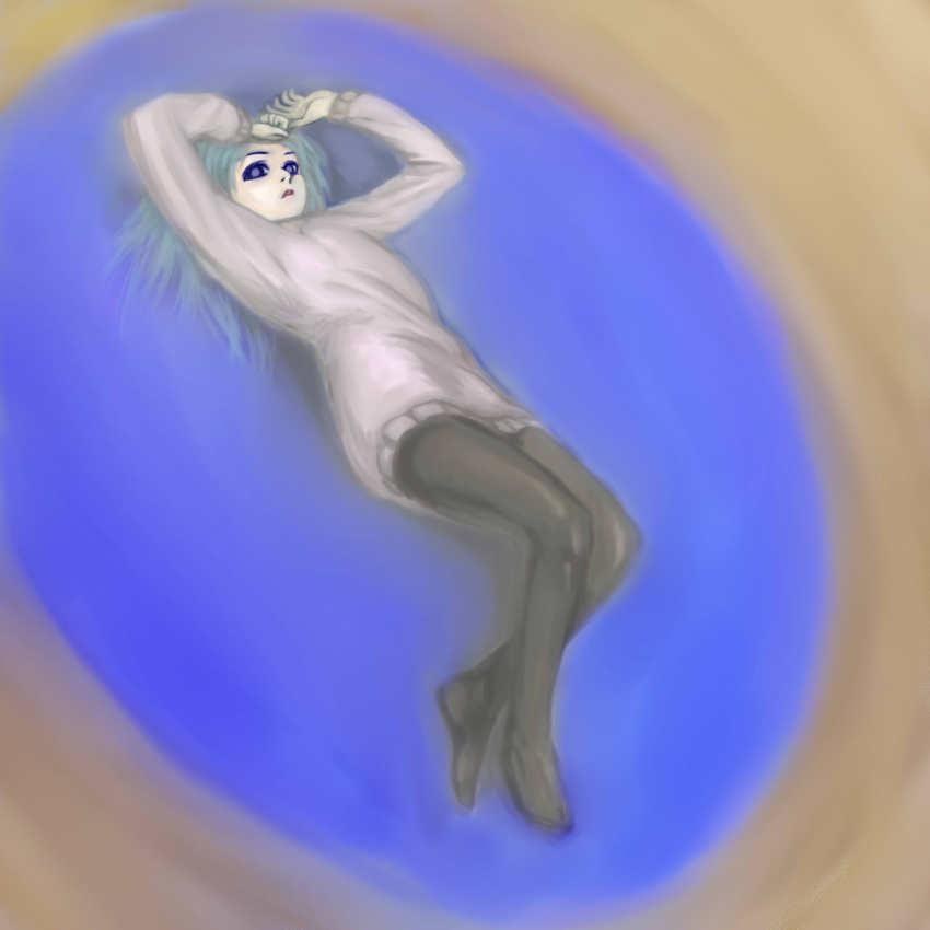 blue_eyes, blue_hair, highres, ima_soko_ni_iru_boku, lala-ru, long_hair, pantyhose, solo