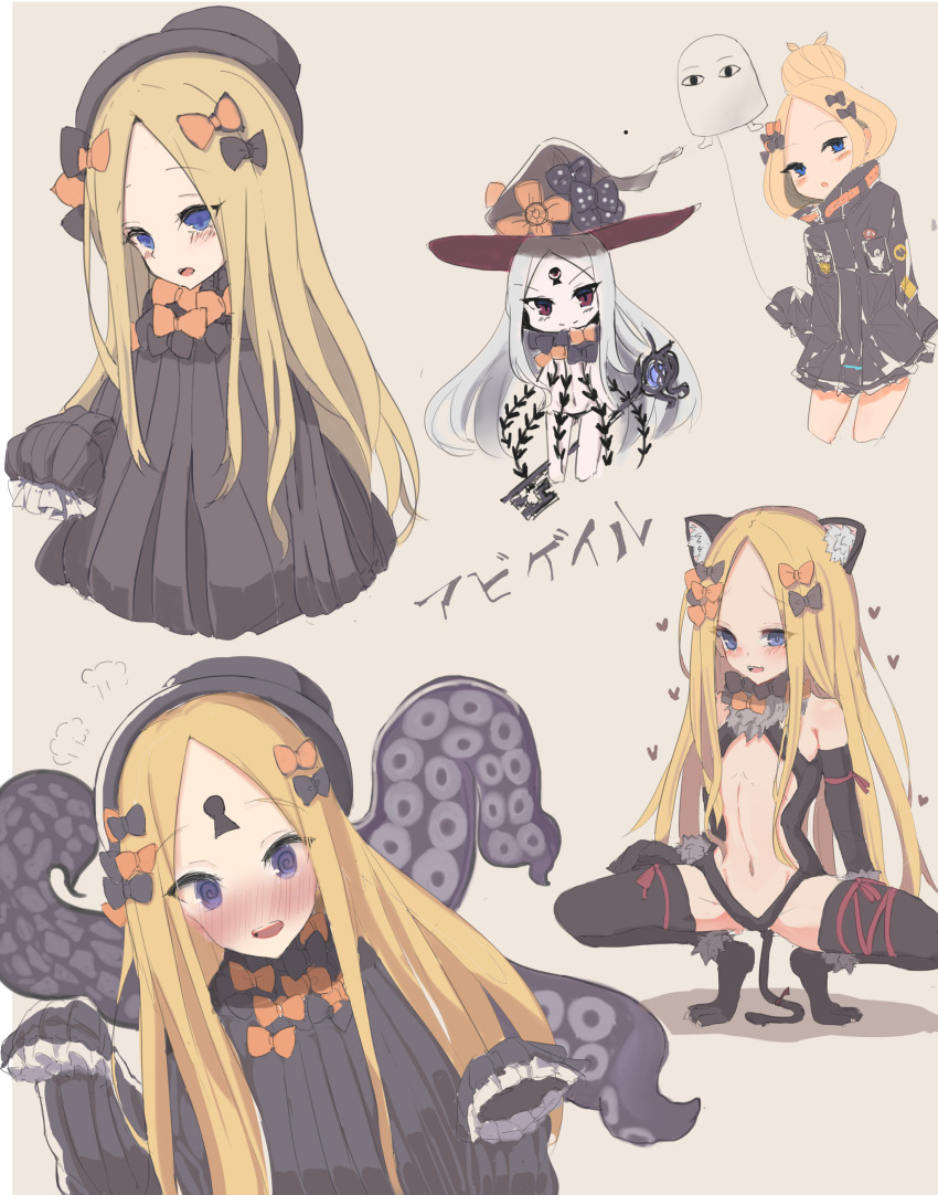 1girl, abigail_williams_(fate), abigail_williams_(first_ascension)_(fate), absurdres, animal_ears, balloon, bandaid, bandaid_on_face