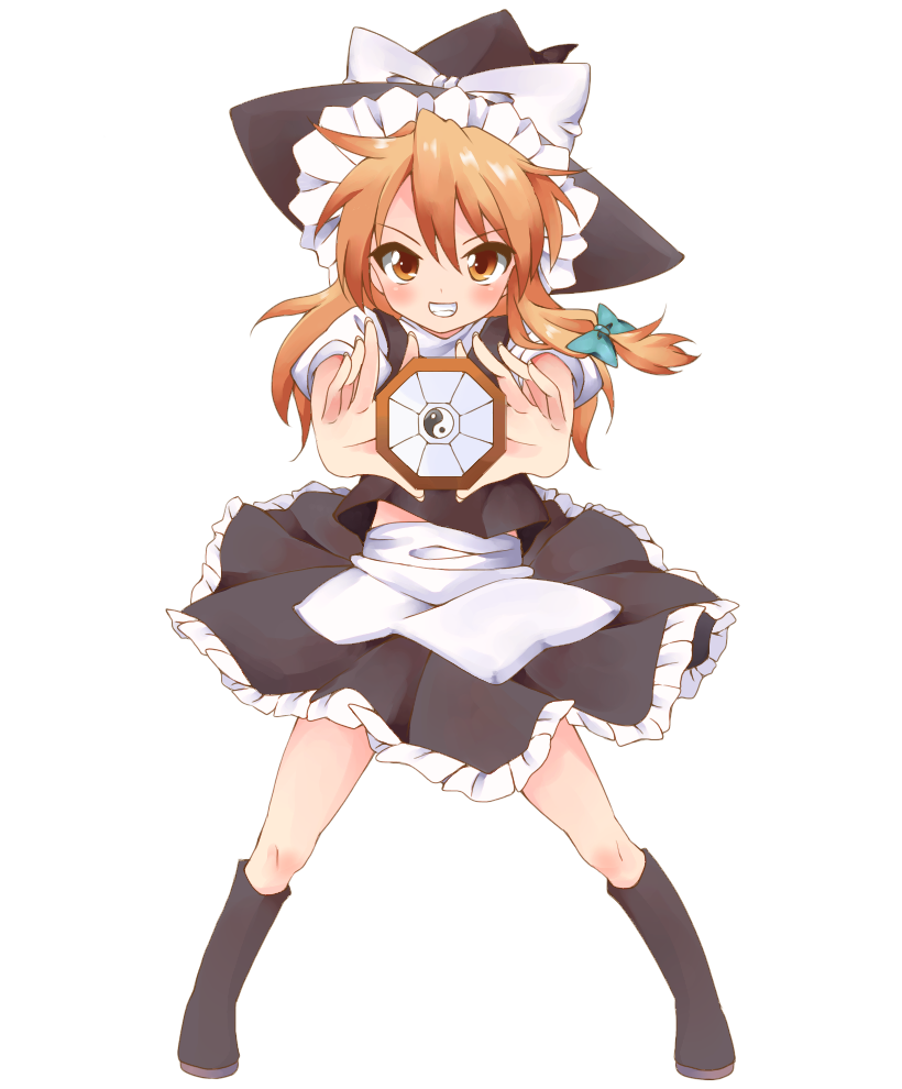 1girl, aiming, aiming_at_viewer, apron, black_boots, black_skirt, black_vest, blonde_hair