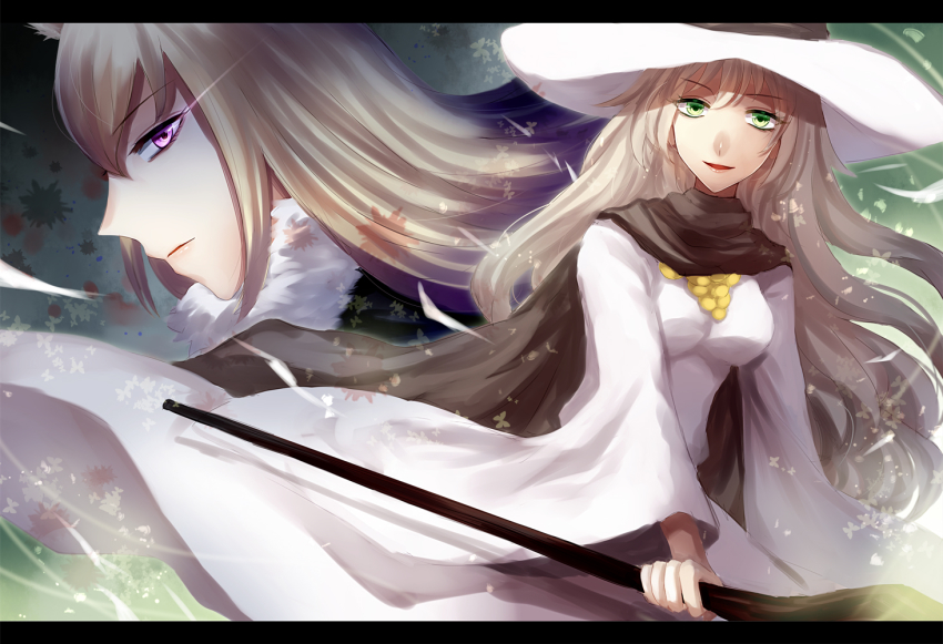 2girls, animal_ears, brown_cape, cape, hat, long_hair, looking_at_viewer, miracera_master_of_the_magic_institute