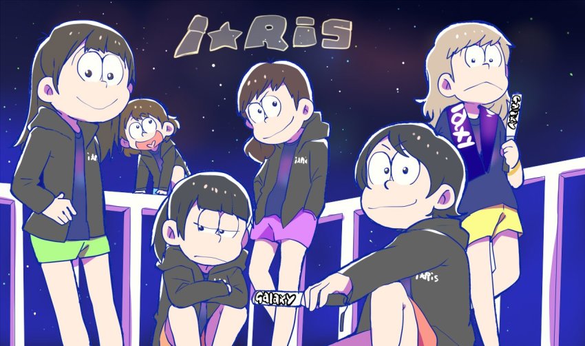 >:), 6+girls, :<, akaneya_himika, black_hair, black_jacket, brown_hair, commentary_request