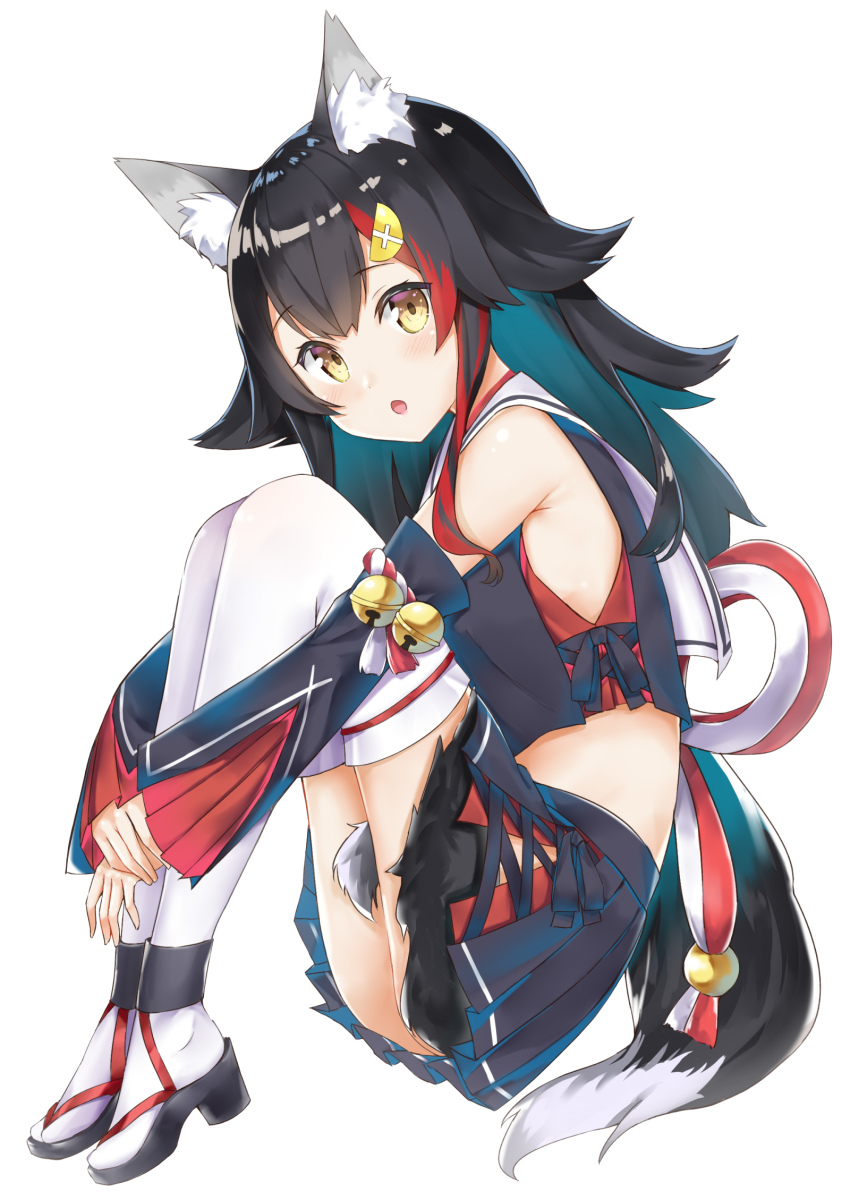 1girl, :o, animal_ear_fluff, animal_ears, armpits, ass, bare_shoulders, bell