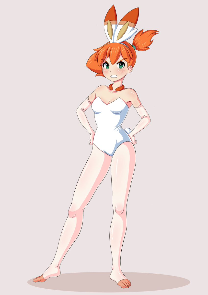 1girl, angry, cosplay, eyebrows, feet, female_focus, gen_8_pokemon, green_eyes