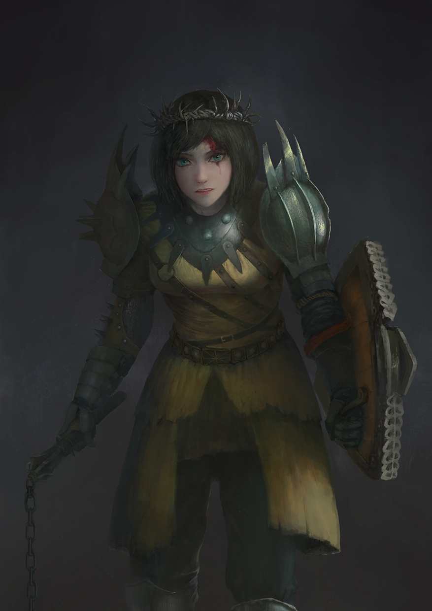 1girl, armor, bad_id, bad_pixiv_id, black_background, black_hair, blood, blood_on_face