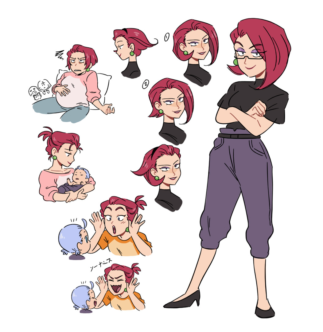 1girl, 2boys, alternate_costume, alternate_hair_length, alternate_hairstyle, black_shirt, blouse, blue_hair