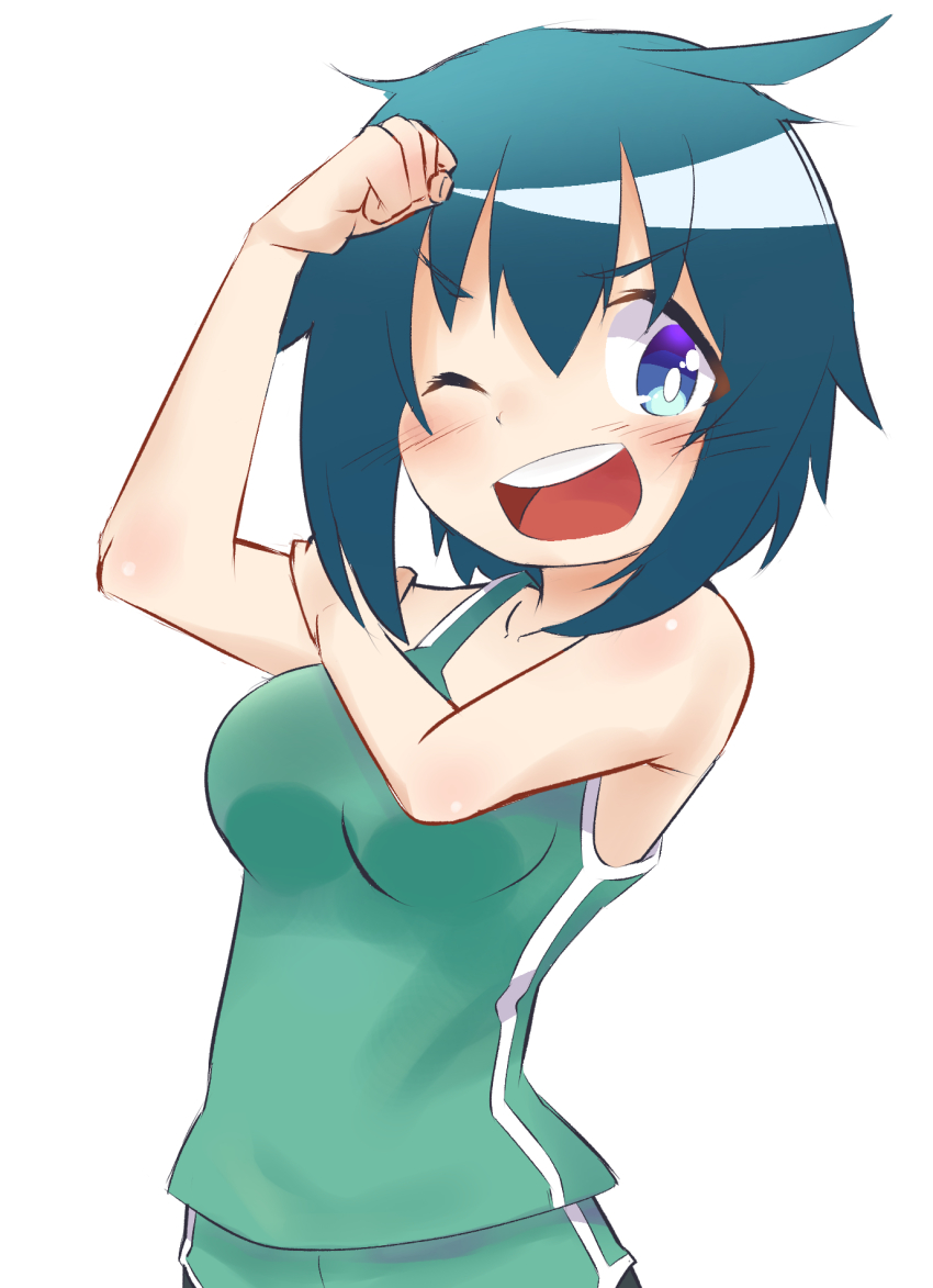 1girl, breasts, highres, large_breasts, nishihara, one_eye_closed, short_hair, ueno-san_wa_bukiyou