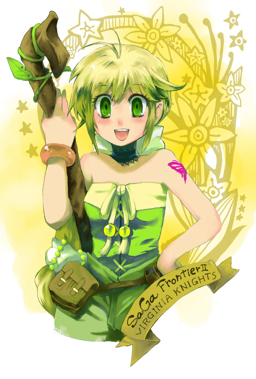 1girl, :d, bare_shoulders, black_choker, blonde_hair, blush, blush_stickers, bow