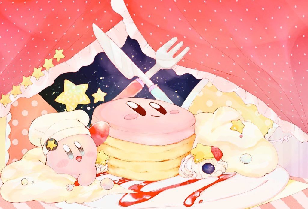 chef_hat, curtains, food, fork, hat, kananishi, kirby, kirby_(series)