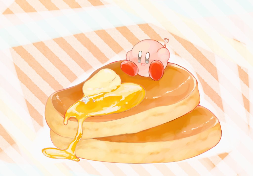 abstract_background, butter, drooling, food, fork, kananishi, kirby, kirby_(series)