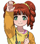 00s, 1girl, animated, animated_gif, blinking, brown_hair, female_focus, green_eyes