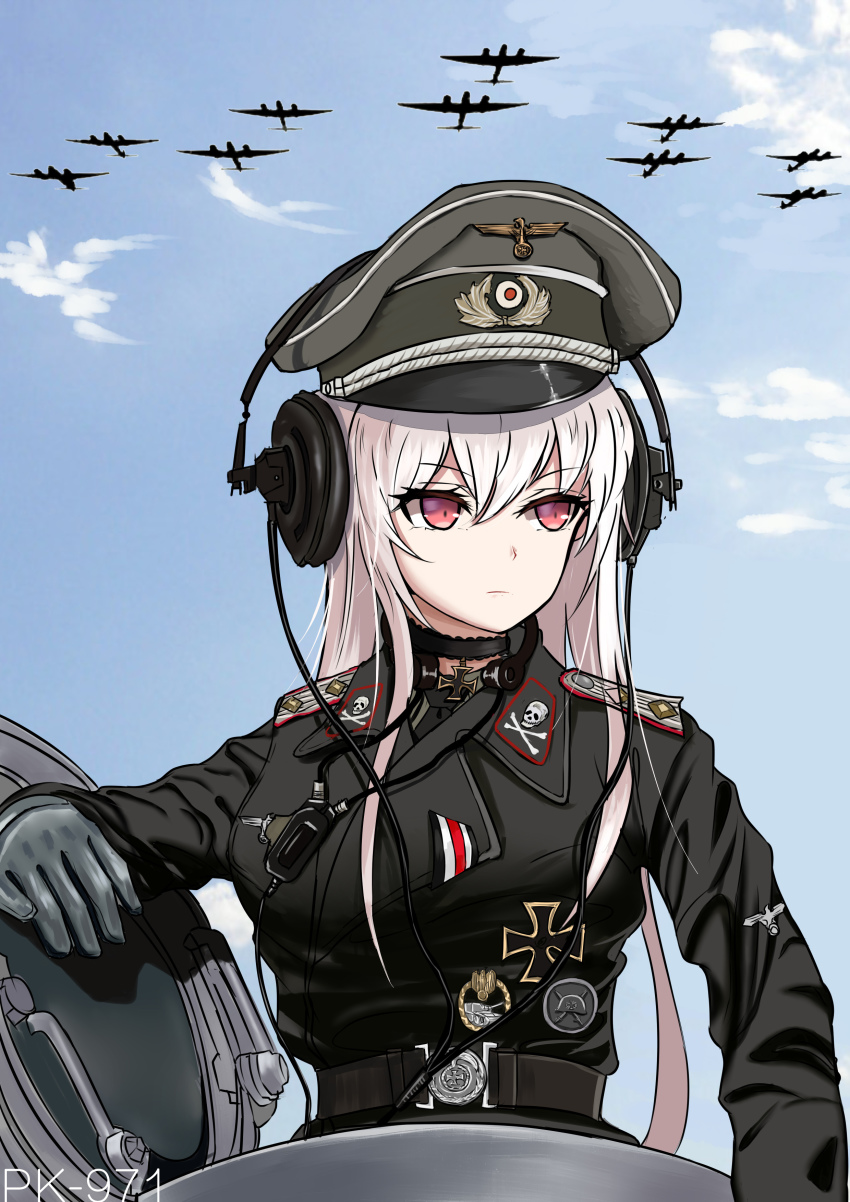 1girl, absurdres, aircraft, airplane, belt, chinese_commentary, choker, commentary_request