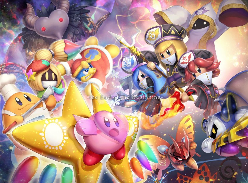 blunt_bangs, butterfly_wings, chef_hat, chef_kawasaki, electricity, english_text, fire, flamberge_(kirby)
