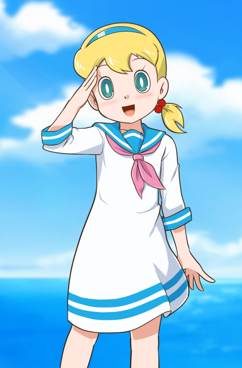 1girl, blonde_hair, doraemon, green_eyes, serra_(eiga_doraemon:_nobita_no_takarajima)