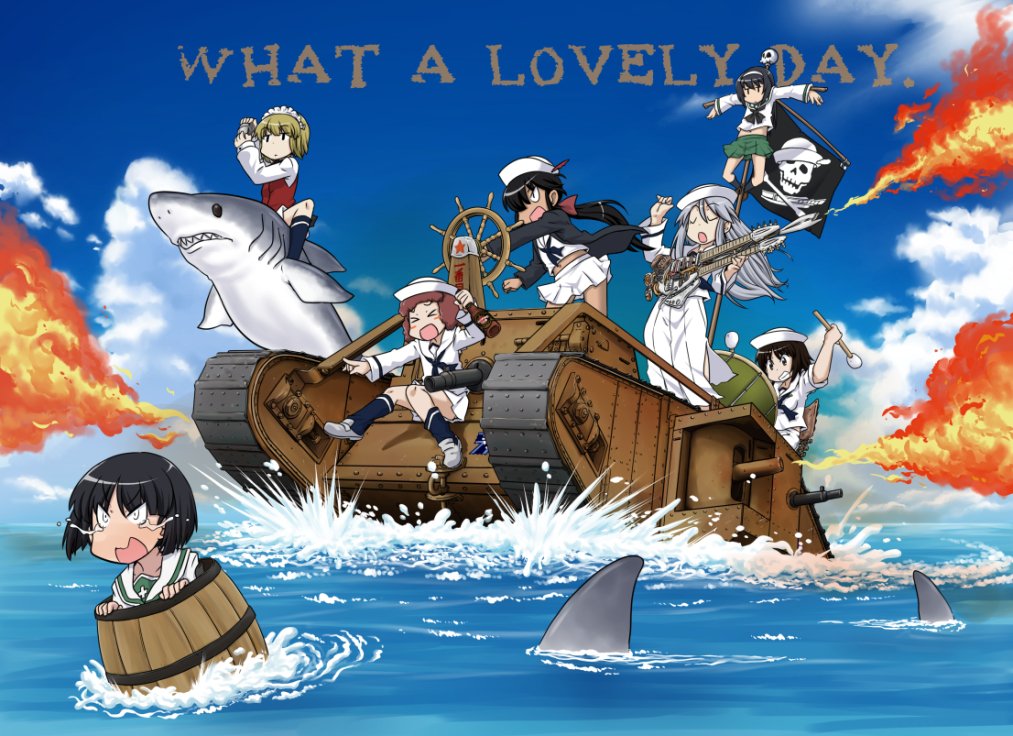 >_<, 6+girls, barrel, bartender, beer_bottle, black_coat, black_eyes, black_hair