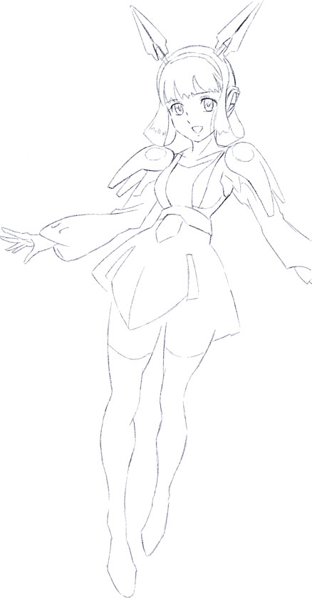 1girl, :d, alfa_system, android, armor, female_focus, greyscale, hair_rings