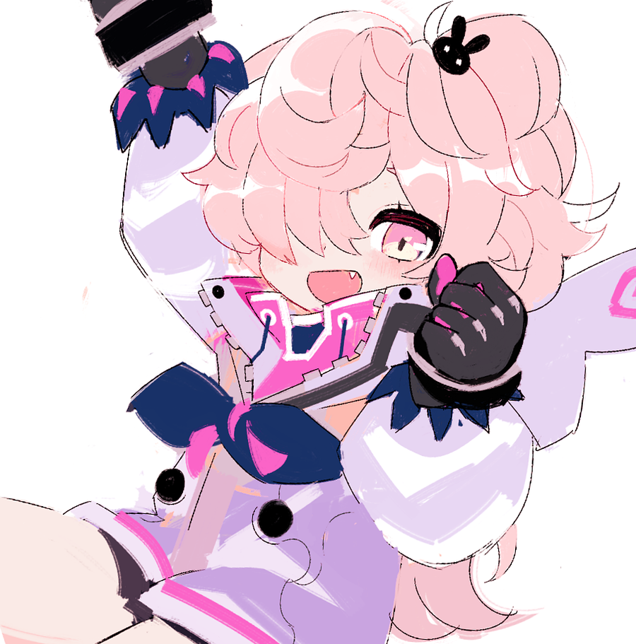 1girl, :d, bad_id, bad_pixiv_id, black_gloves, blue_neckerchief, clenched_hand, commentary