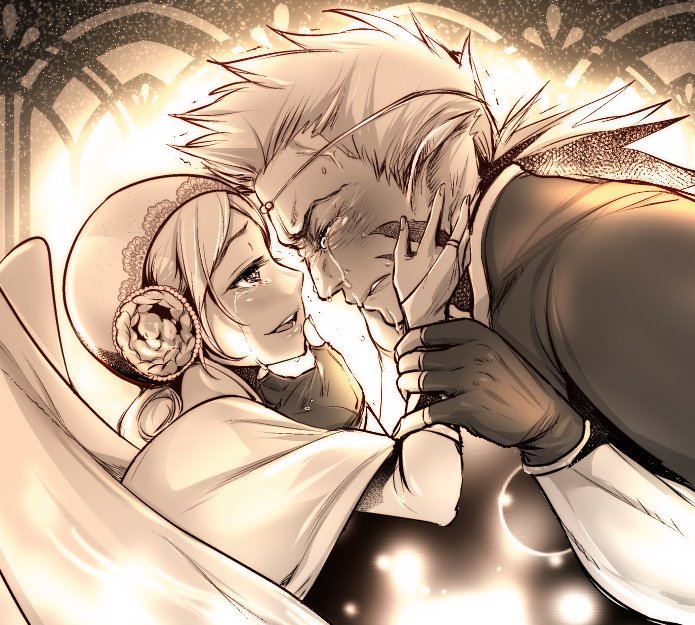 1boy, 1girl, angel_wings, animal_ears, bad_id, bad_twitter_id, blonde_hair, breath_of_fire