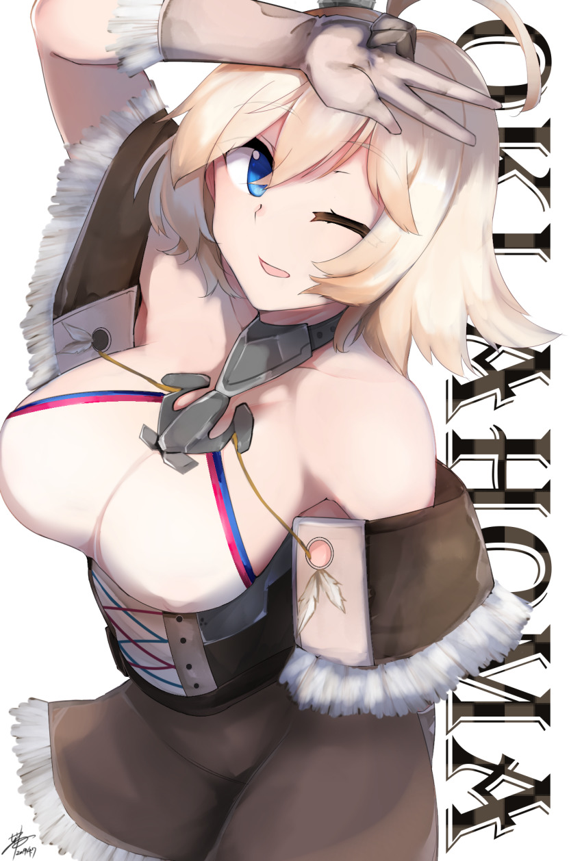 1girl, ahoge, anchor, azur_lane, bare_shoulders, blonde_hair, blue_eyes, breasts