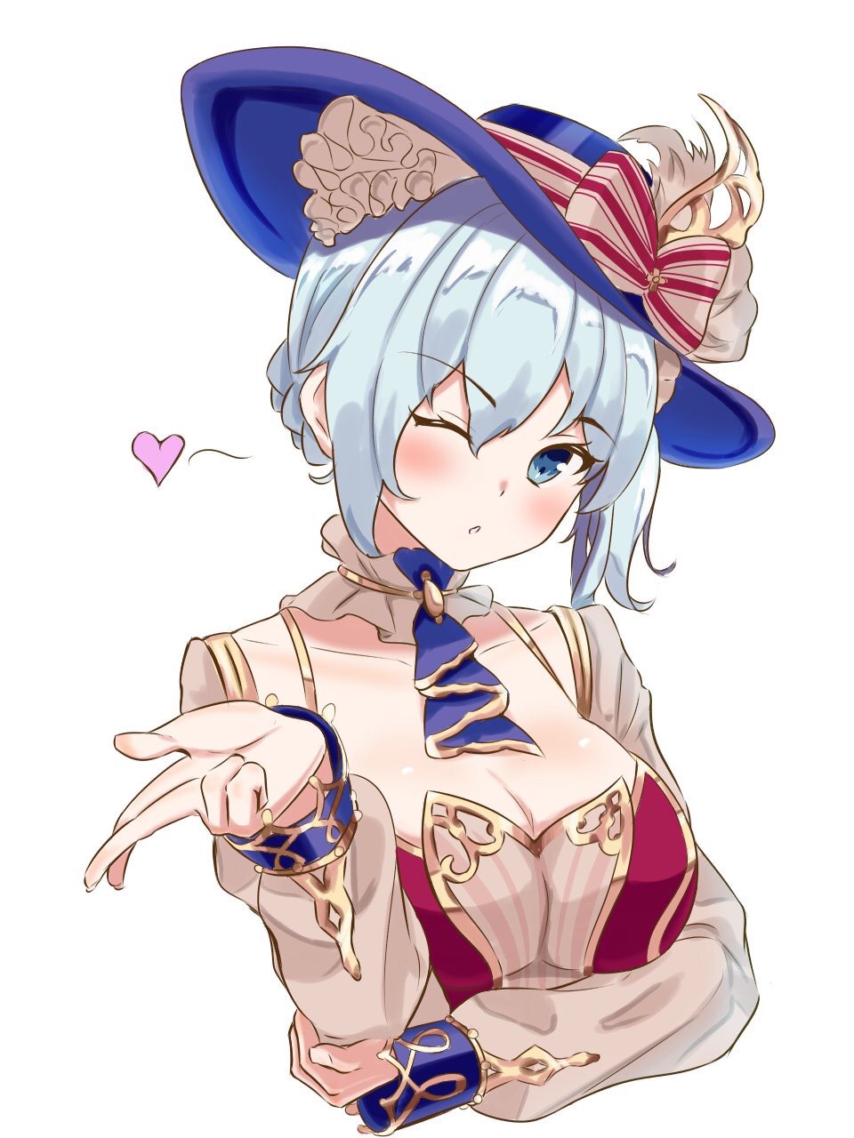 1girl, atelier_(series), blowing_kiss, blue_eyes, blue_hair, blue_hat, blue_neckwear, blush