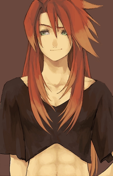 00s, 1boy, bad_id, bad_pixiv_id, brown_background, green_eyes, horey, long_hair
