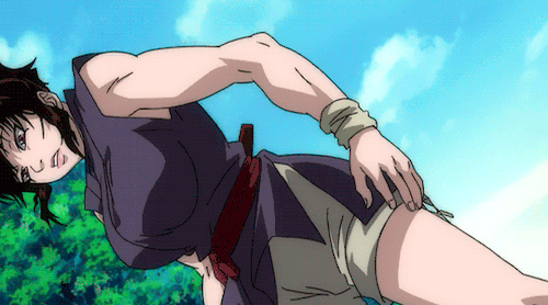 00s, 1girl, animated, animated_gif, basilisk_(manga), breasts, brown_hair, cleavage