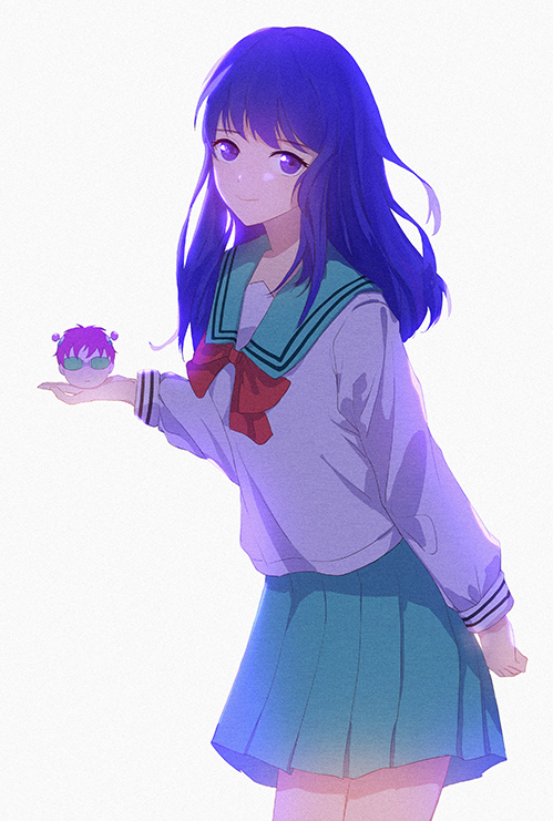 1girl, aqua_skirt, arm_at_side, bad_id, bad_pixiv_id, blue_eyes, blue_hair, blush