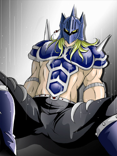 1boy, armor, helmet, kevin_mask, kinnikuman, kinnikuman_nisei, looking_at_viewer, lowres