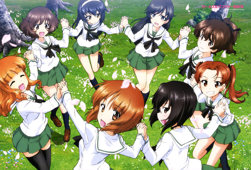 6+girls, :d, ^_^, abe_munetaka, absurdres, akiyama_yukari, animedia, black_hair