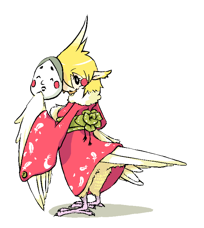 1girl, asimofu, black_eyes, blonde_hair, blush_stickers, feathered_wings, female_focus, harpy