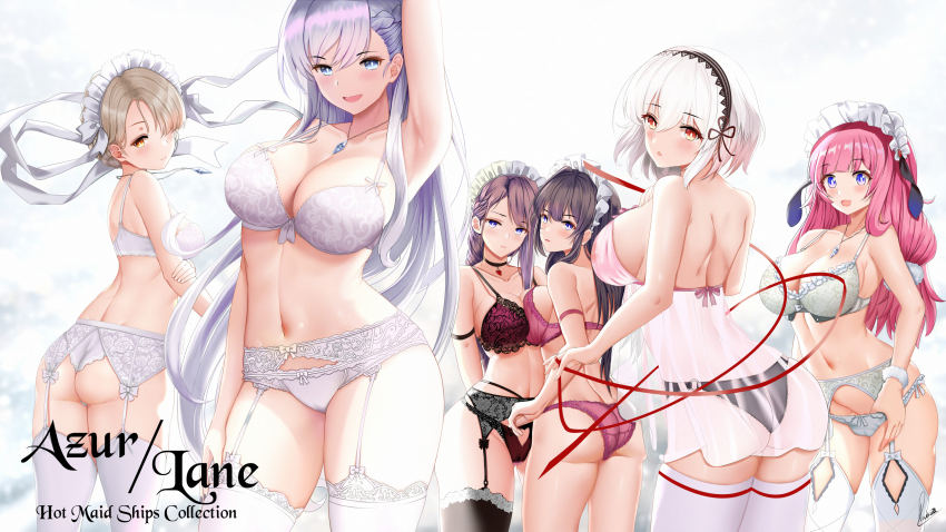 6+girls, absurdres, arm_up, armpits, ass, azur_lane, babydoll, belfast_(azur_lane)