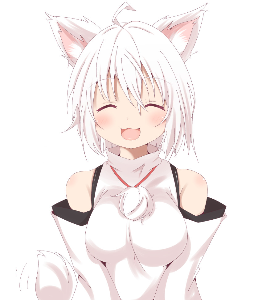 1girl, absurdres, ahoge, animal_ears, bare_shoulders, blush, breasts, closed_eyes