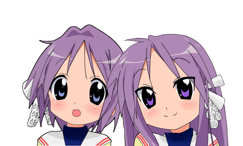 2girls, blue_eyes, clannad, company_connection, cosplay, fujibayashi_kyou, fujibayashi_kyou_(cosplay), fujibayashi_ryou