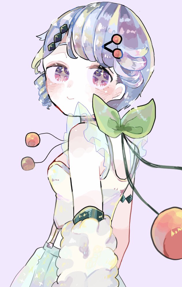 +_+, 1girl, aqua_skirt, blush, cherry, female_focus, food, from_behind