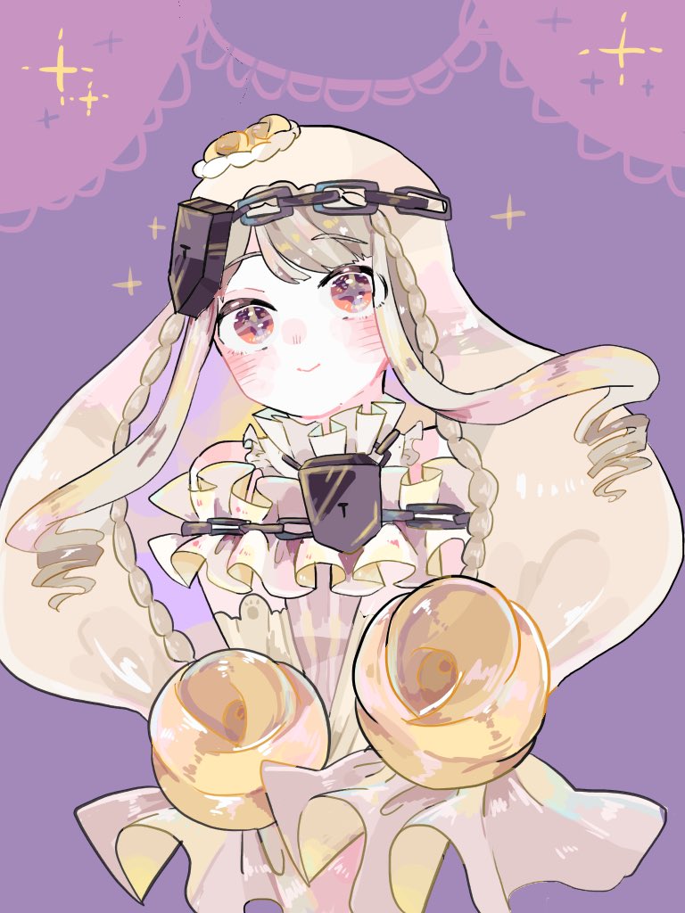 +_+, 1girl, blonde_hair, blush, braid, chain, female_focus, frills